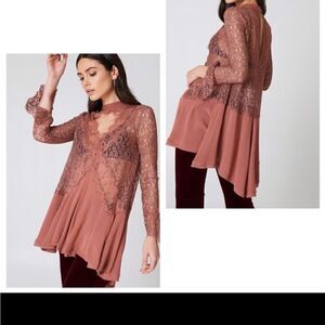 🤩HOST PICK! 🤩 NWT FREE PEOPLE DUSTY MAUVE TELLTALE LACE DRESS SMALL 💥💥💥💥💥